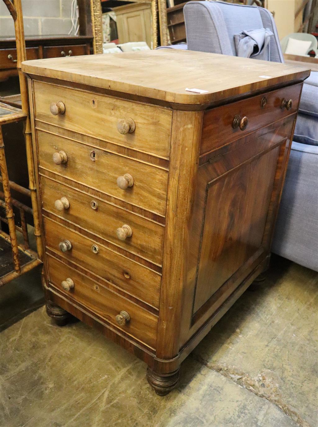A Victorian rosewood Davenport type writing chest, width 73cm, depth 54cm, height 86cm